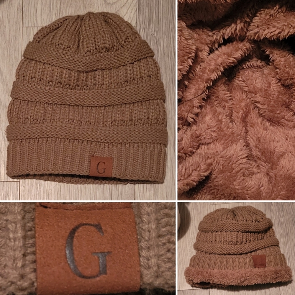 Gelante Taupe Brown Knit Beanie with Fleece Interior Child/Youth